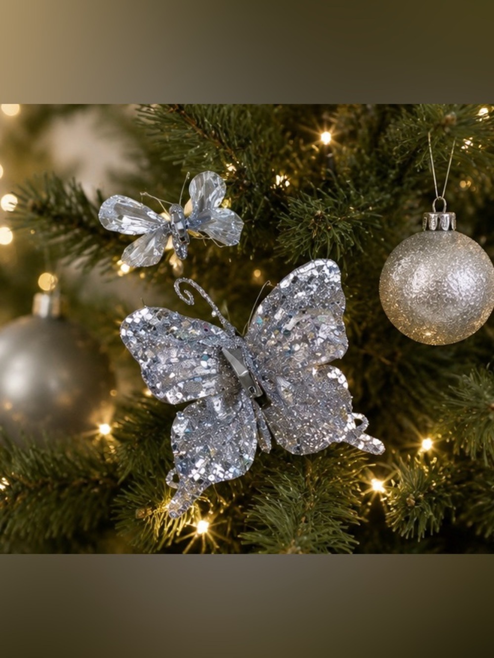 Set of 15 Silver Glitter Butterfly & Dragonfly Clip-On Christmas Ornaments Tree